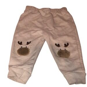 Baby Boy Beige Moose Applique Knit Jogger Pants Pull On Comfy Infant